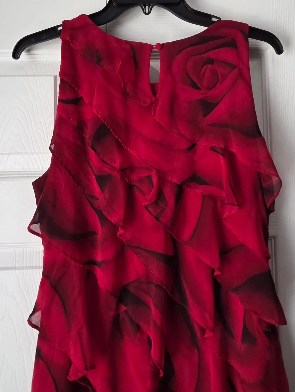 White House Black Market Red & Black Ruffle Midi Dress Size M - Picture 9 of 12